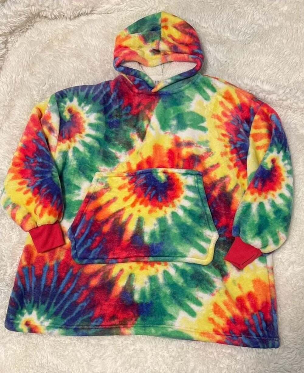 Unbranded Rainbow Tie-Dye Oversized Wearable Blanket Hoodie with Sherpa Lining